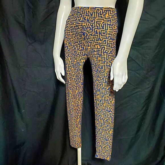 LuLaRoe Yellow & Blue Maze Leggings (OS) - Picture 2 of 6